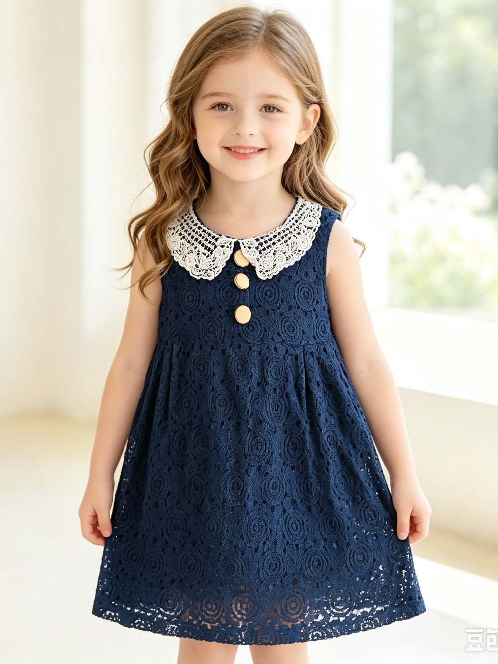 2/35Next Navy Lace Sleeveless Dress with White Crochet Collar 5t